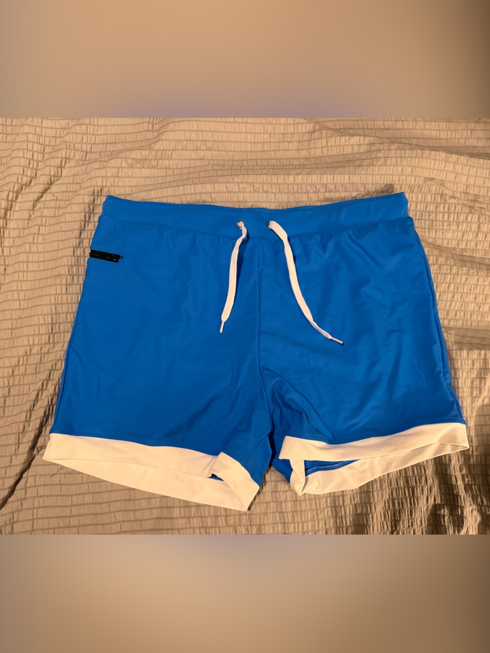 Blue Men's Swim Trunks with White Trim